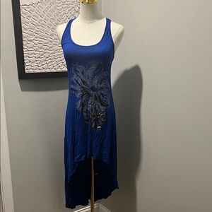 Chic High-Low Blue Floral Dress